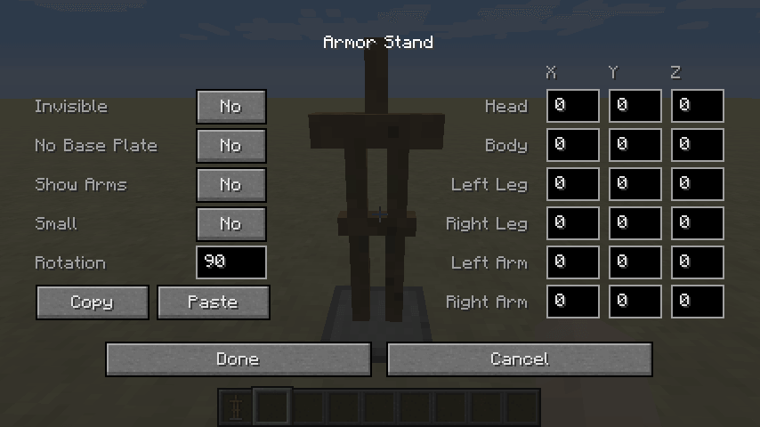 how to pose armor stands in minecraft java