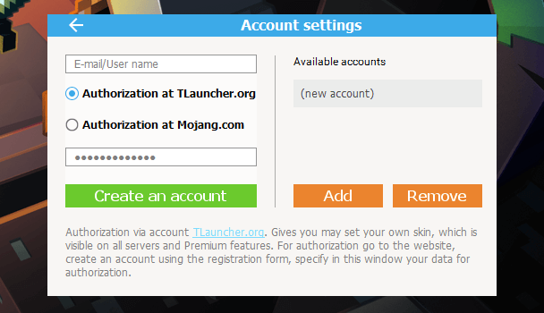 Adding a TLauncher account
