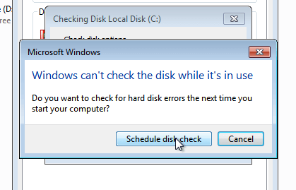 Cannot check used disk in Windows 7