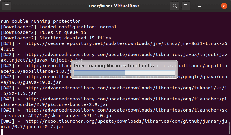 Скачивание библиотек TLauncher в Ubuntu