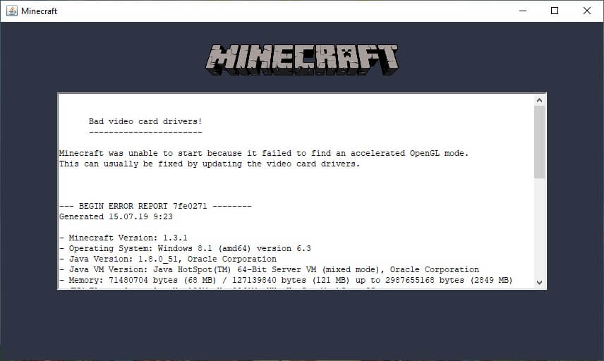 Ошибка драйвера Intel G41 в Minecraft