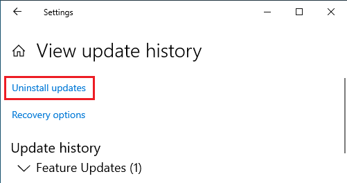 Uninstall update on Update History