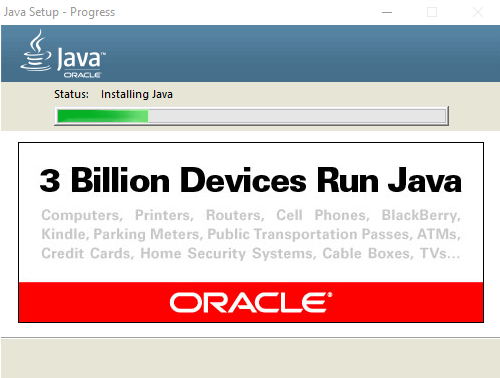 Java installation progress