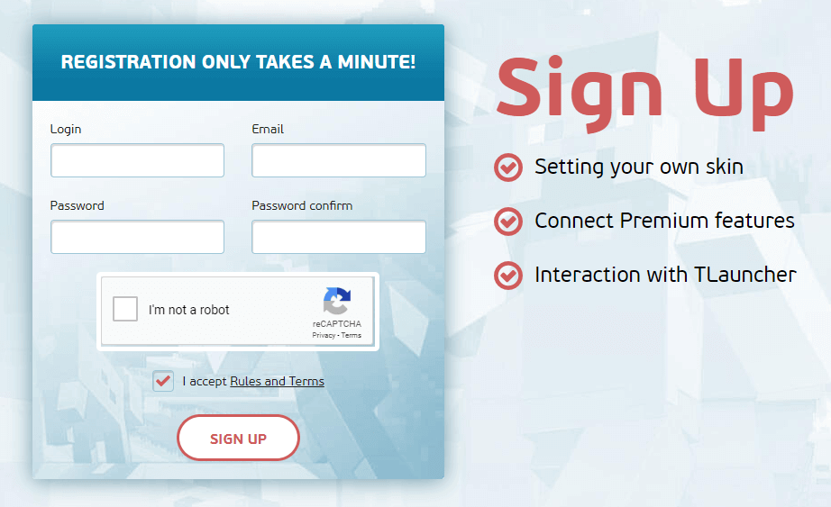Registration process in TLauncher