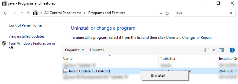 Remove Java 8 Update 121