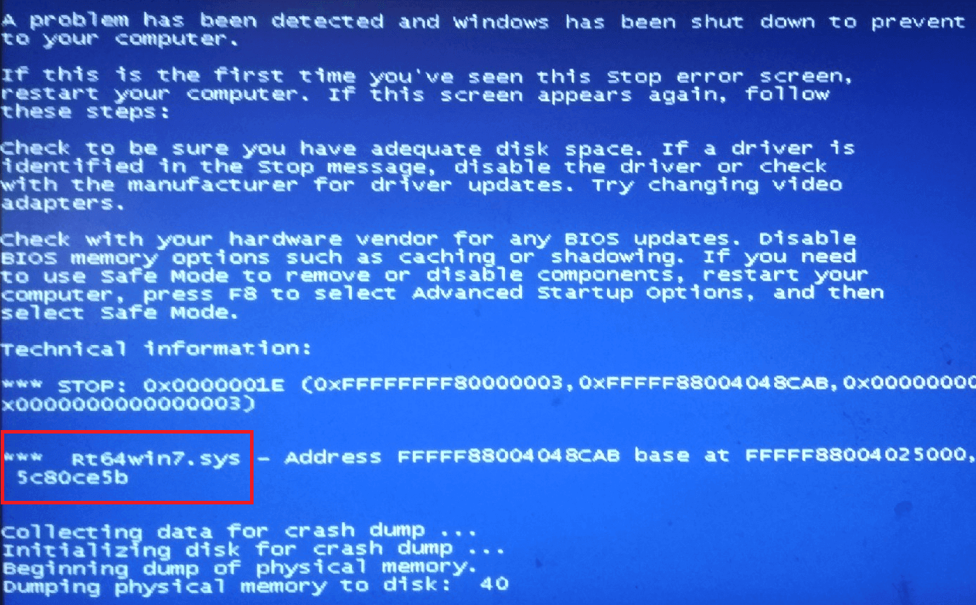 Error Blue Screen Bsod Rt64win7 Sys Minecraft