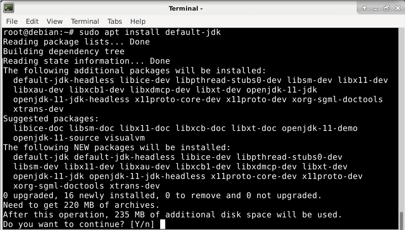 terminal install java debian