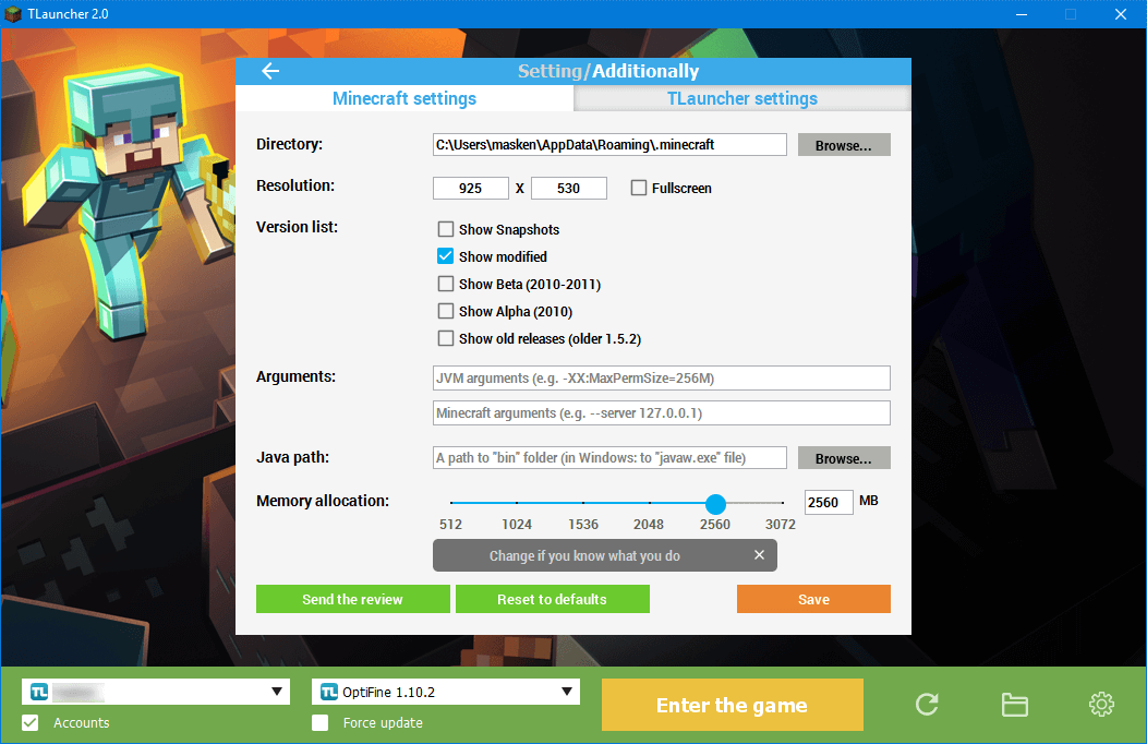 Settings TLauncher