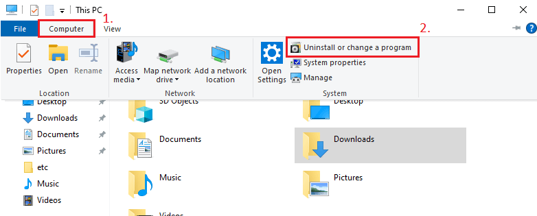 My Computer - Uninstall or change programs
