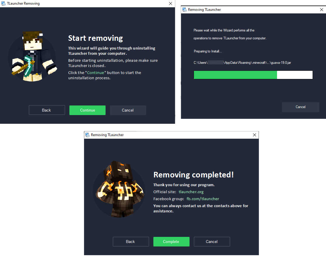 Uninstalling TLauncher with the uninstaller