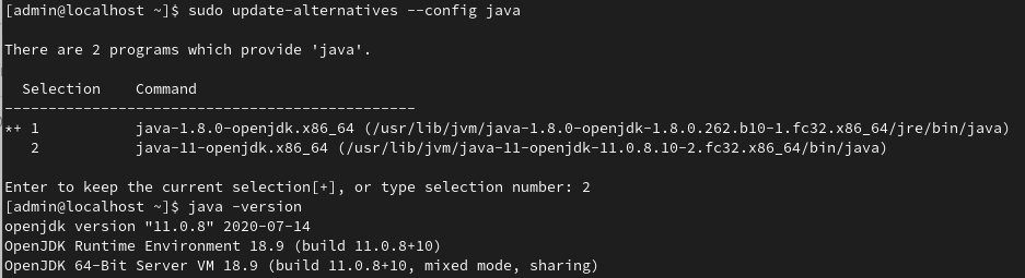 Установка версии Java по умолчанию в Fedora